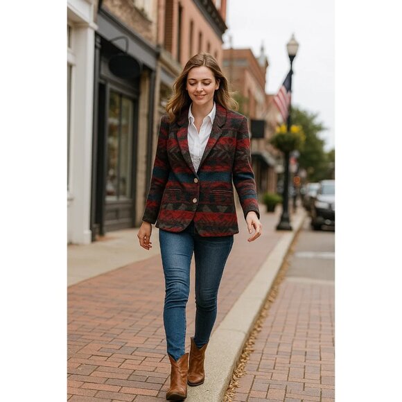 David Paul Western Aztec Wool Blend Jacket Blazer W/ Silver Buttons Medium - Picture 1 of 7